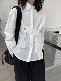 Architectural Asymmetric Wrap Blouse - Stark White-SimpleModerne