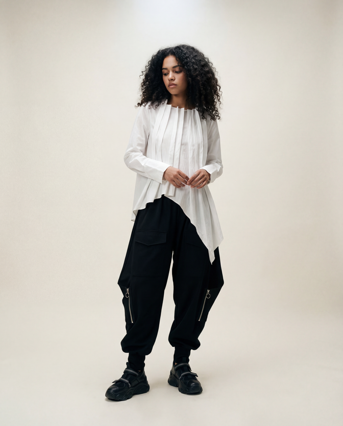 Asymmetric Pleated Blouse-SimpleModerne