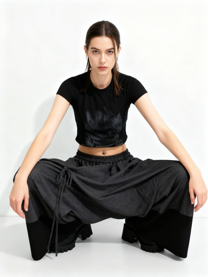Asymmetric Wide-Leg Trousers — Dark Gray-SimpleModerne
