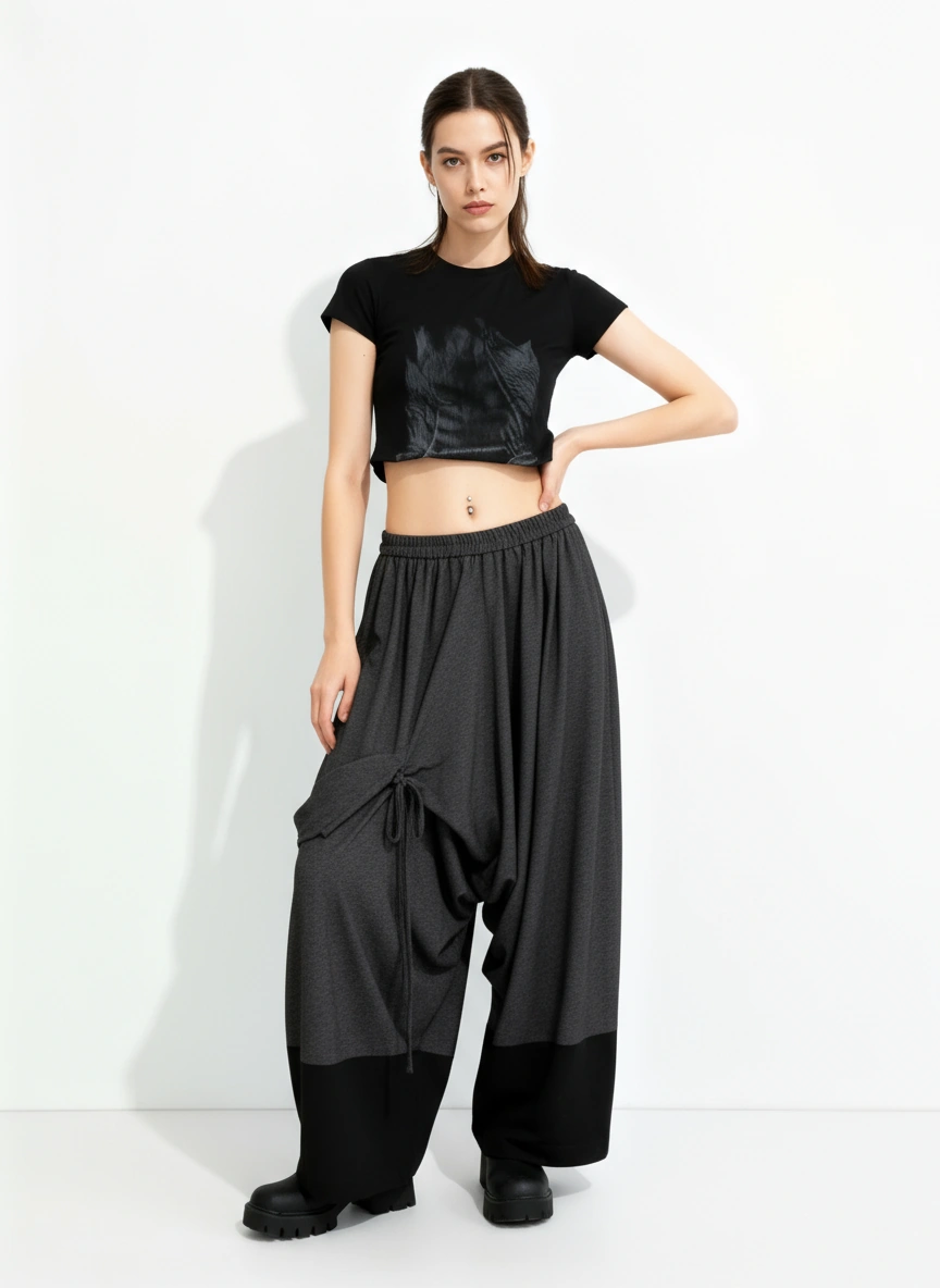 Asymmetric Wide-Leg Trousers — Dark Gray-SimpleModerne