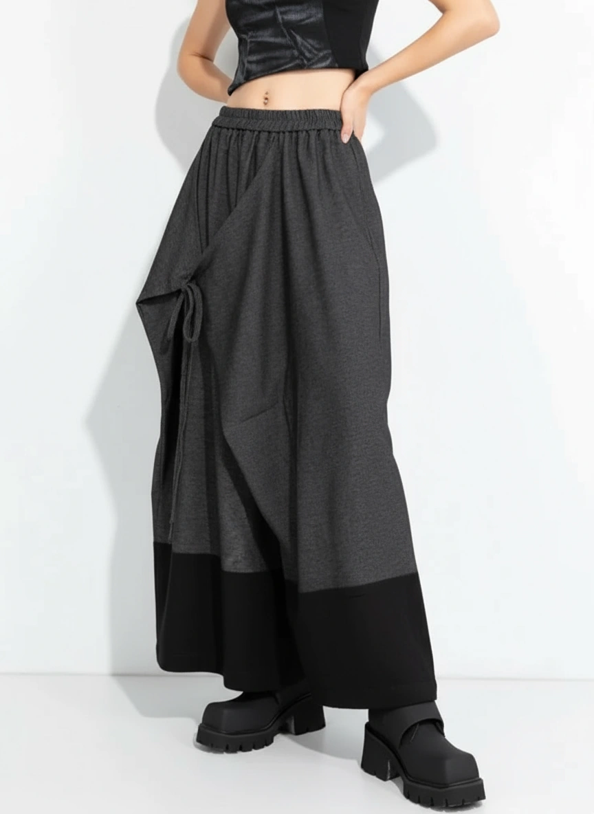 Asymmetric Wide-Leg Trousers — Dark Gray-SimpleModerne