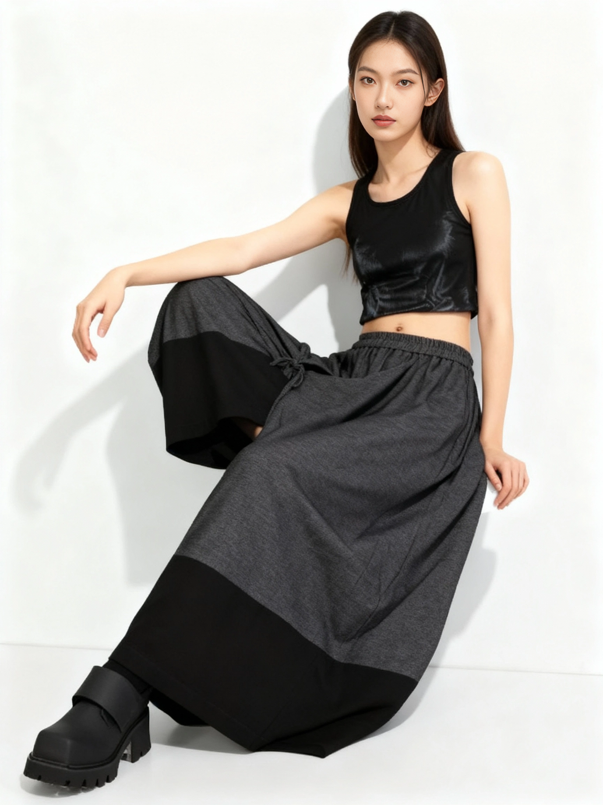 Asymmetric Wide-Leg Trousers — Dark Gray-SimpleModerne