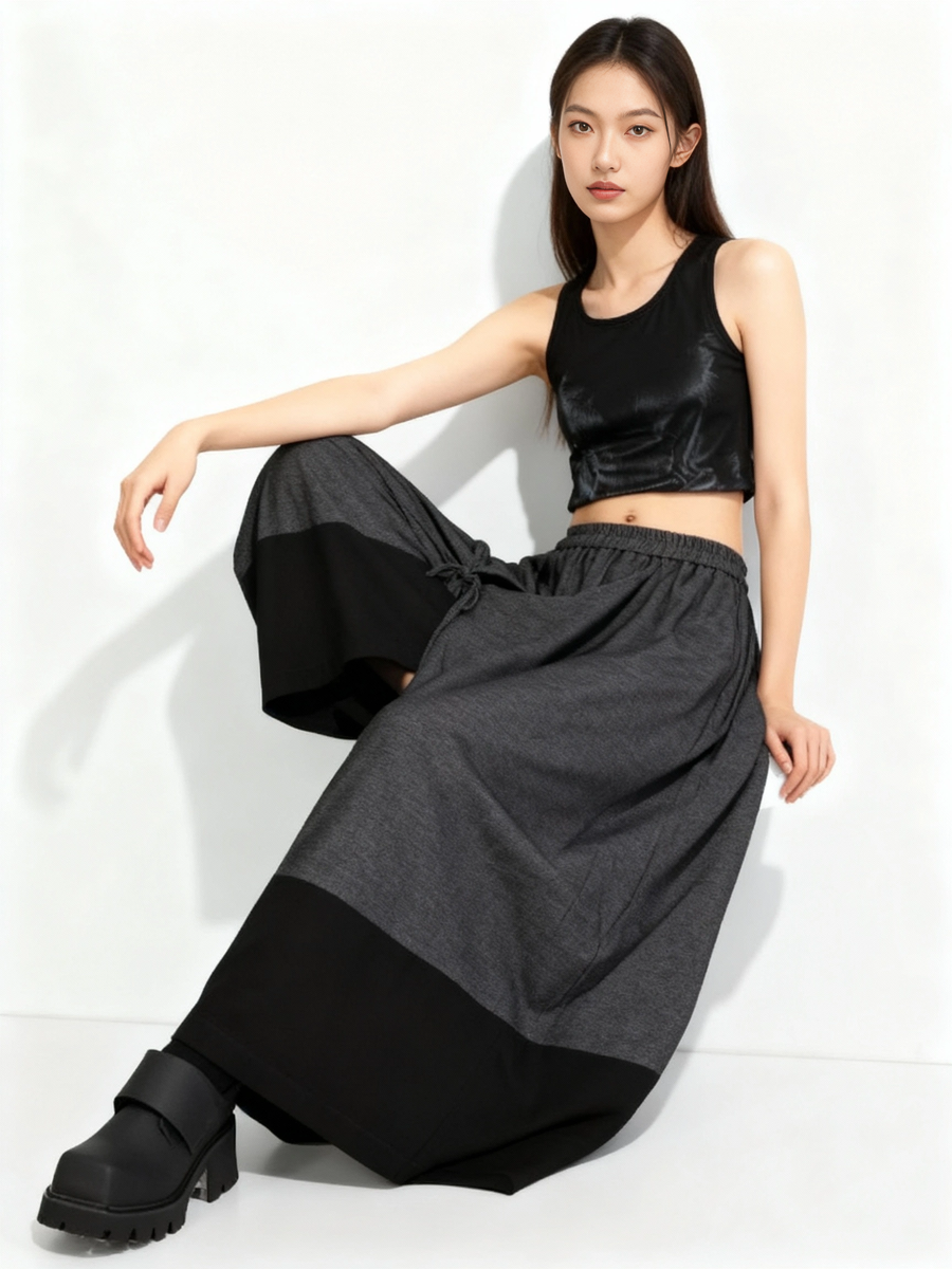 Asymmetric Wide-Leg Trousers — Dark Gray-SimpleModerne