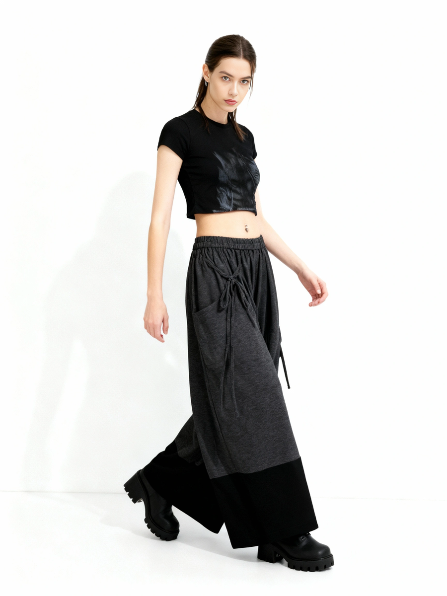 Asymmetric Wide-Leg Trousers — Dark Gray-SimpleModerne