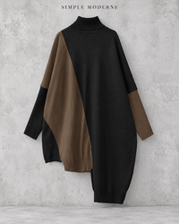 Black & Brown Asymmetric Oversized Turtleneck Pullover