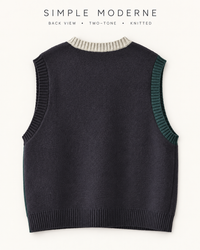 Asymmetric Two-Tone Knitted Vest-SimpleModerne