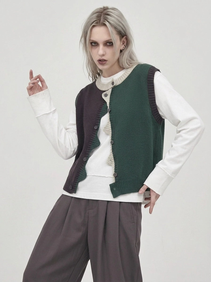 Asymmetric Two-Tone Knitted Vest-SimpleModerne