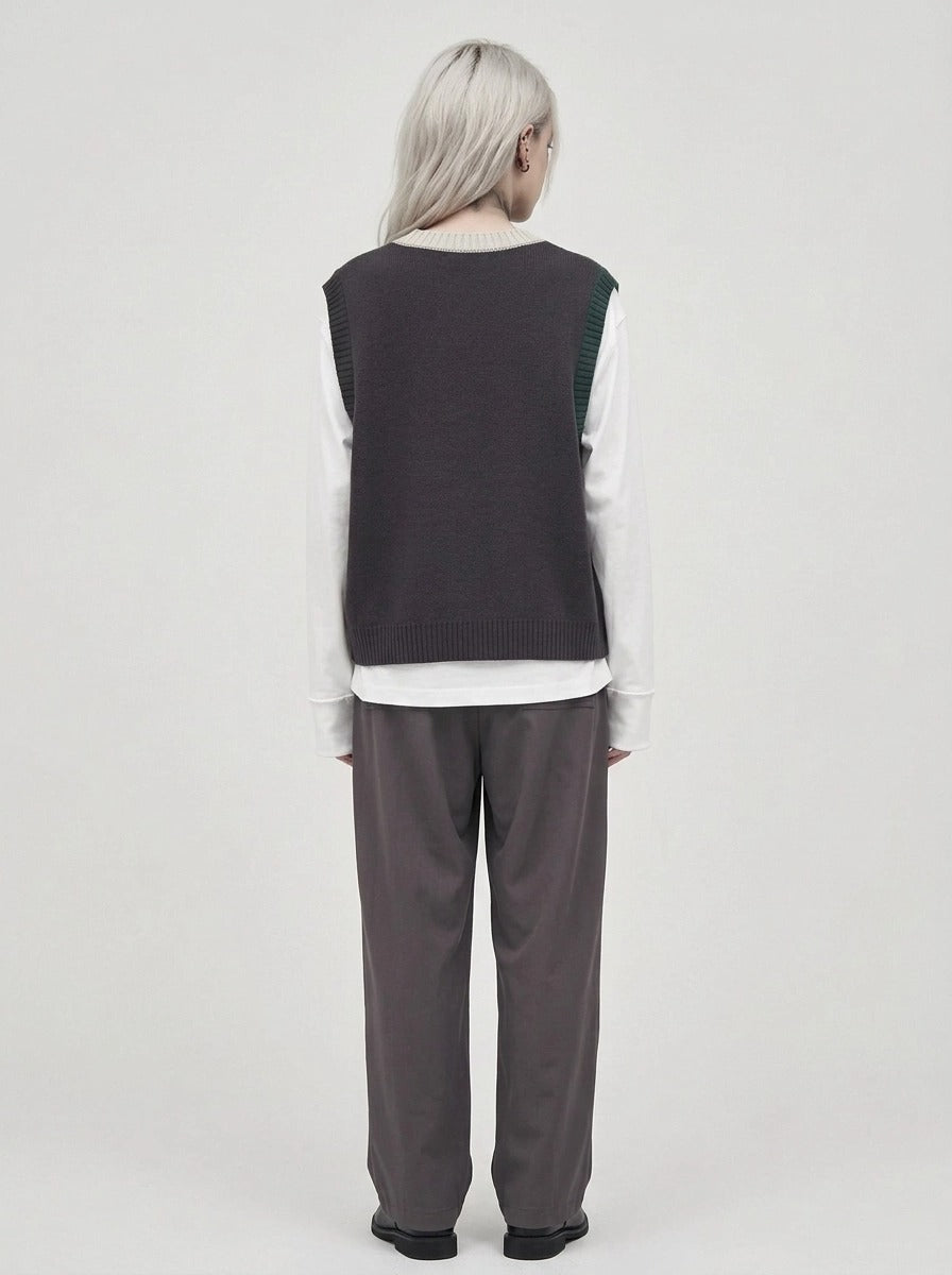 Asymmetric Two-Tone Knitted Vest-SimpleModerne