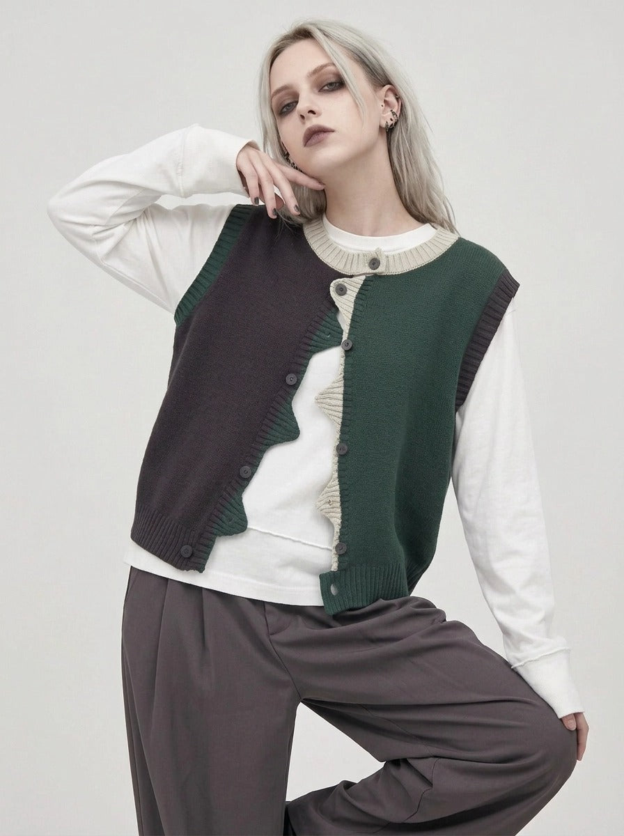 Asymmetric Two-Tone Knitted Vest-SimpleModerne