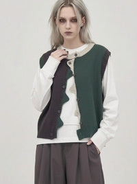 Asymmetric Two-Tone Knitted Vest-SimpleModerne