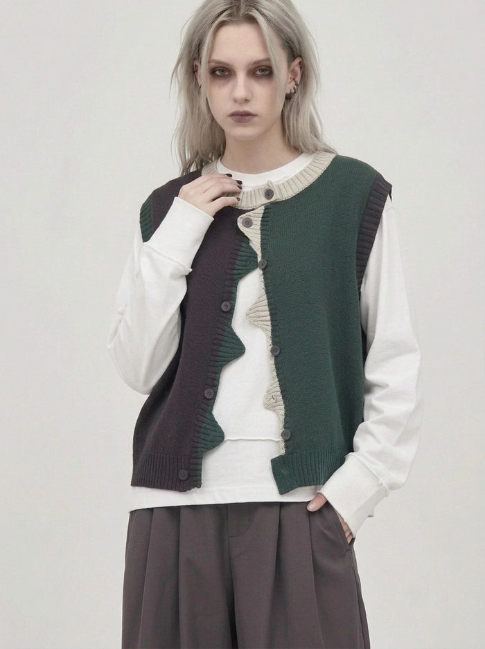 Asymmetric Two-Tone Knitted Vest
