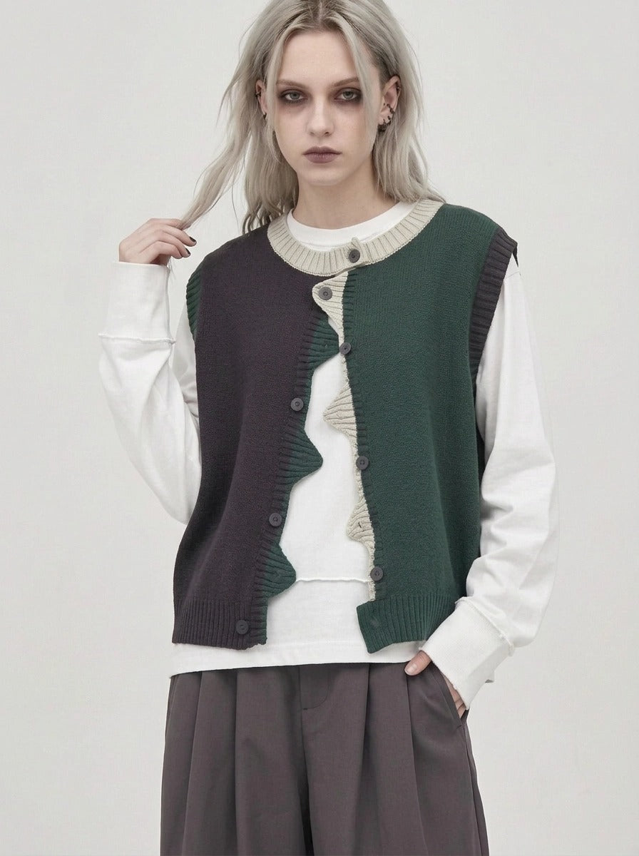 Asymmetric Two-Tone Knitted Vest-SimpleModerne