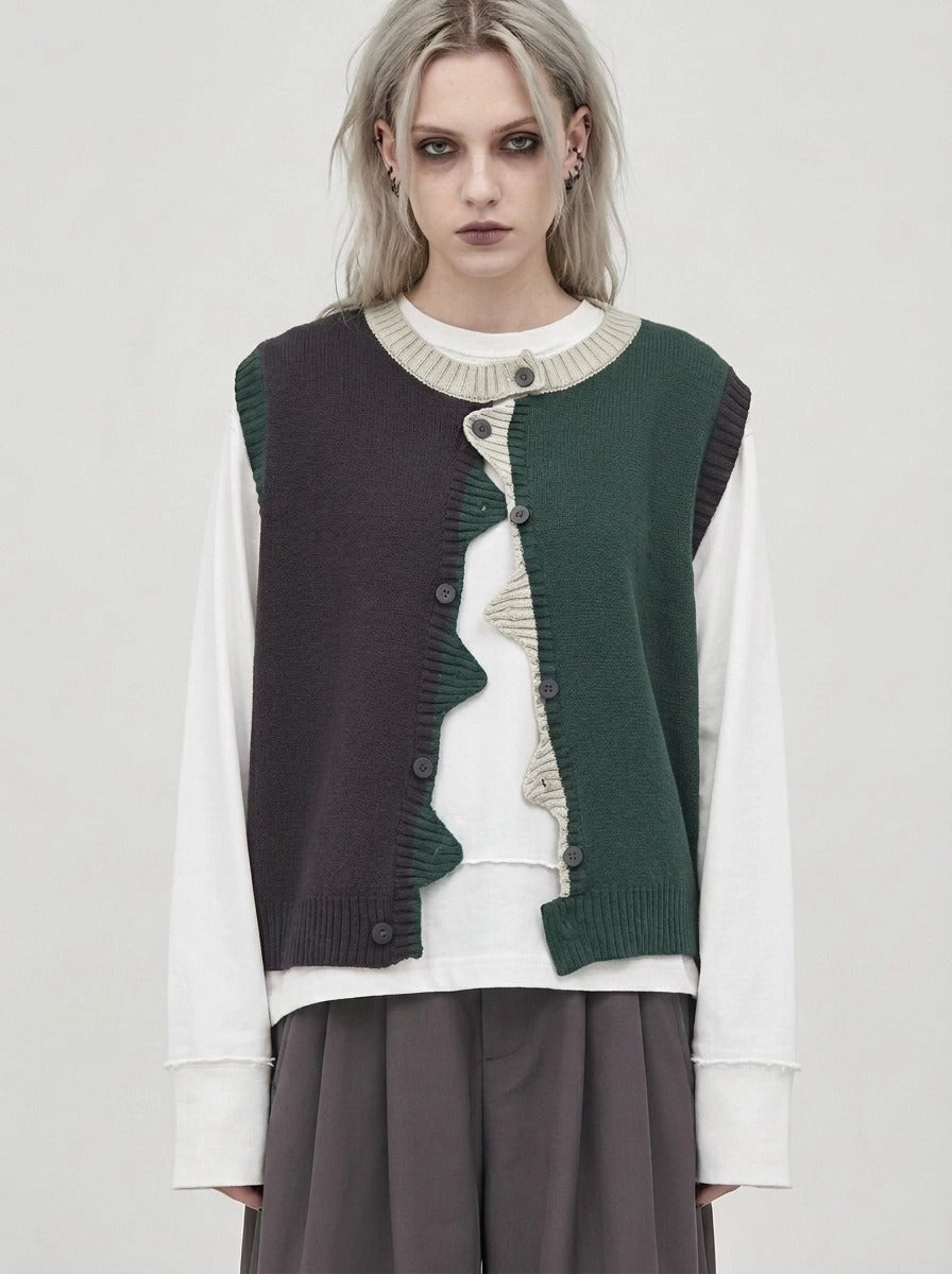 Asymmetric Two-Tone Knitted Vest-SimpleModerne