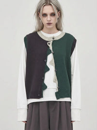 Asymmetric Two-Tone Knitted Vest-SimpleModerne