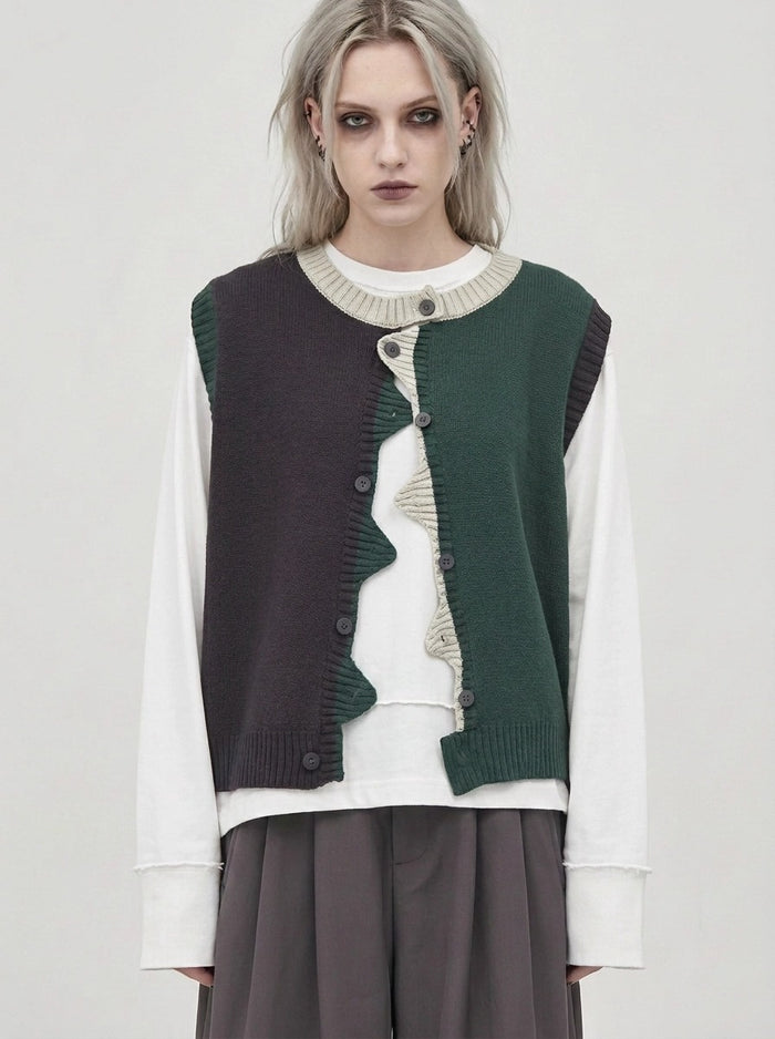 Asymmetric Two-Tone Knitted Vest