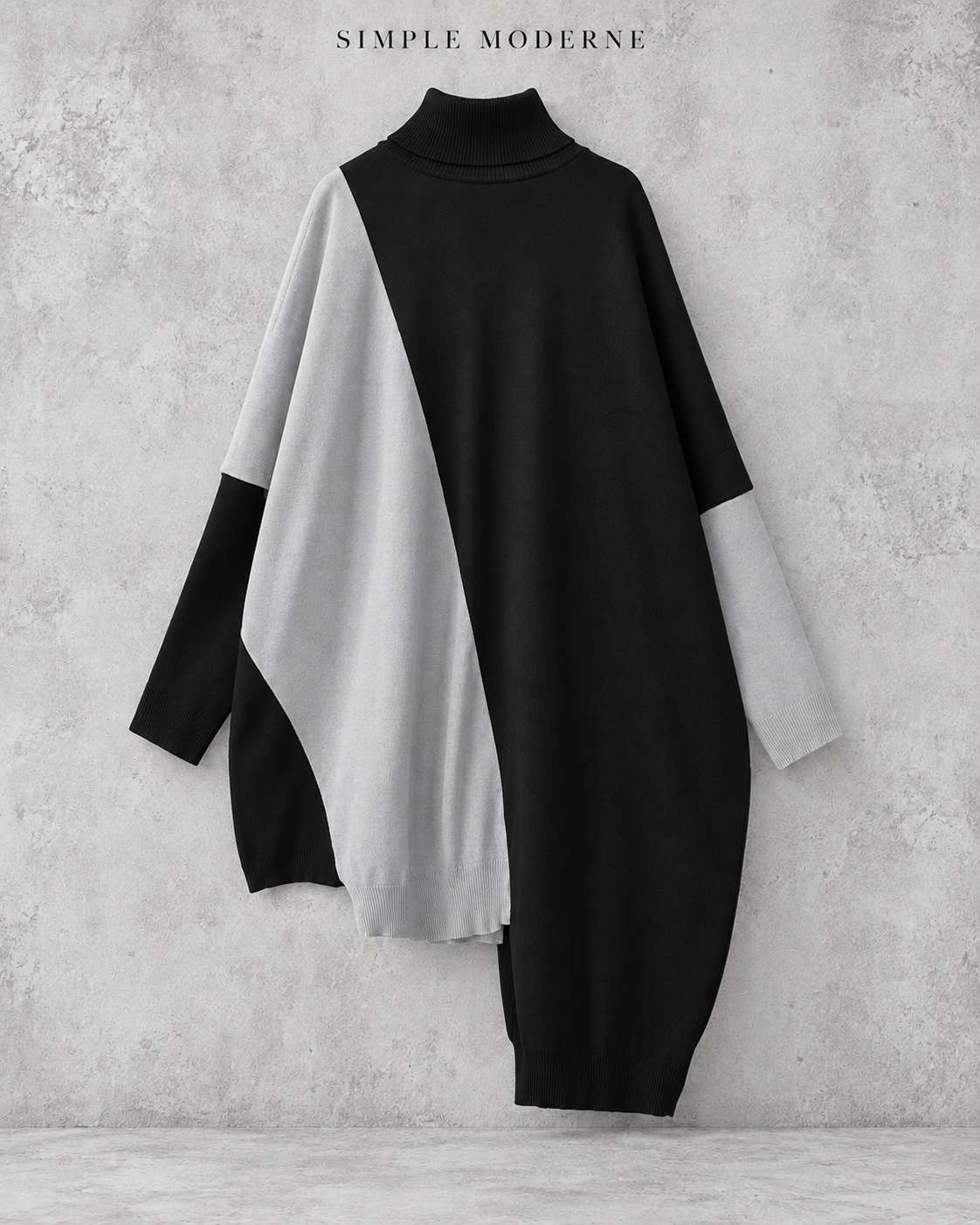 Black & Grey Asymmetric Oversized Turtleneck Pullover-SimpleModerne