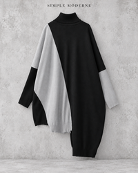 Black & Grey Asymmetric Oversized Turtleneck Pullover-SimpleModerne