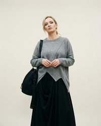 Asymmetrical Hem Oversized Knit Sweater – Gray | Casual Minimal Goth-SimpleModerne