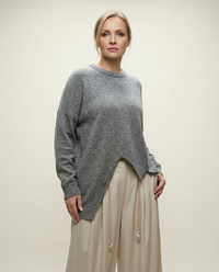 Asymmetrical Hem Oversized Knit Sweater – Gray | Casual Minimal Goth-SimpleModerne