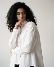 Asymmetrical Hem White Blouse with Unique Cut-SimpleModerne