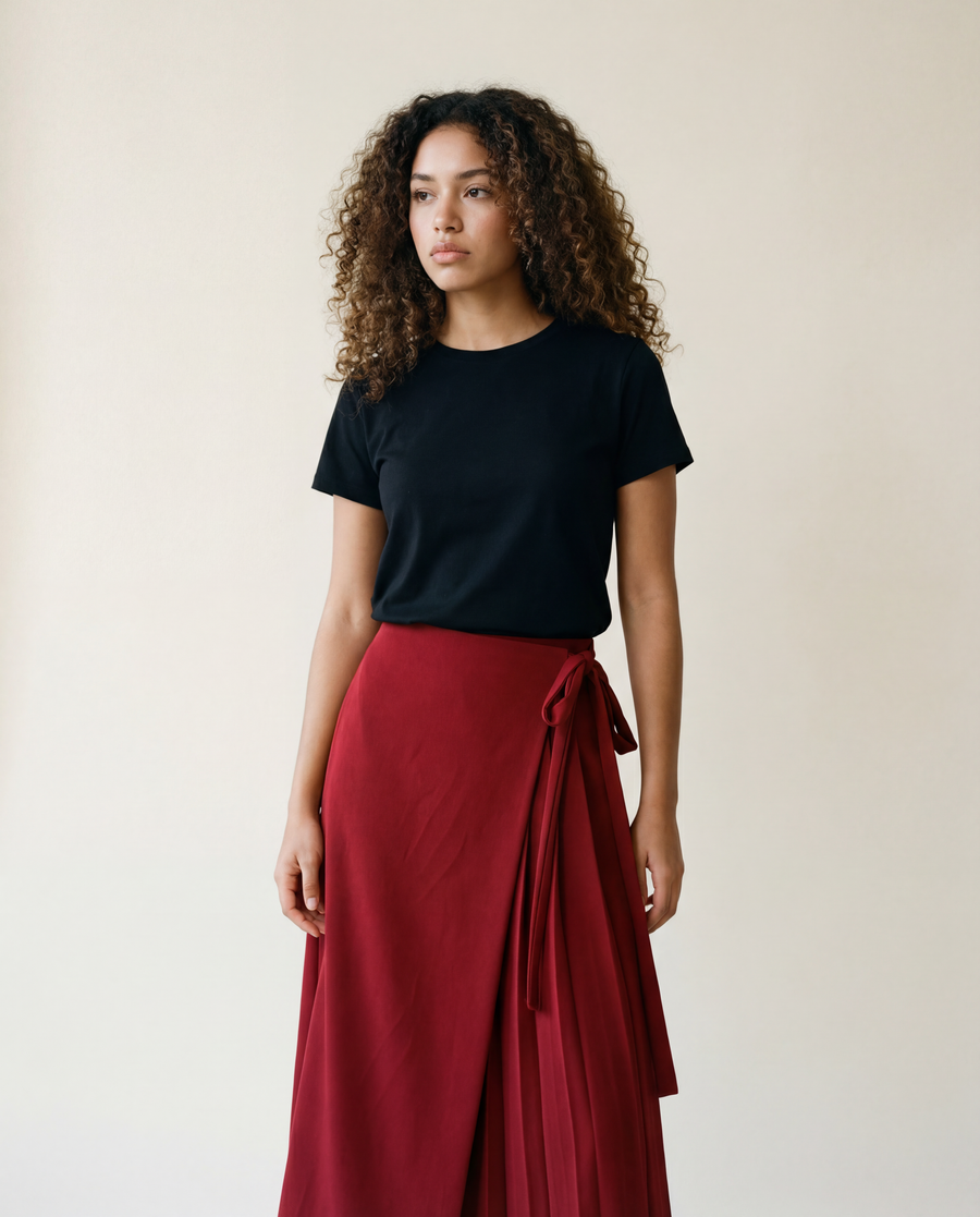 Asymmetrical Overlay Pleated Trousers – Red-SimpleModerne