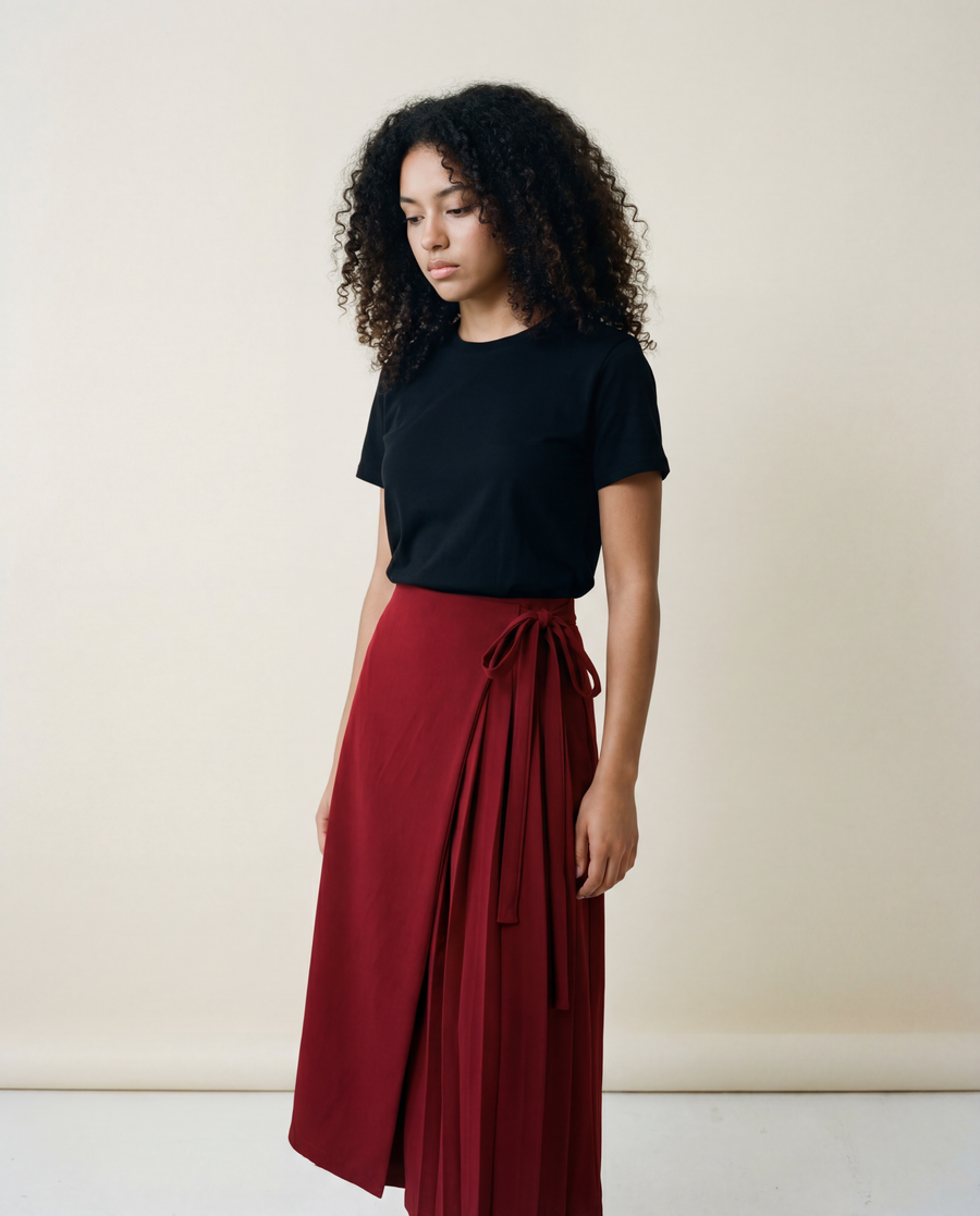 Asymmetrical Overlay Pleated Trousers – Red-SimpleModerne