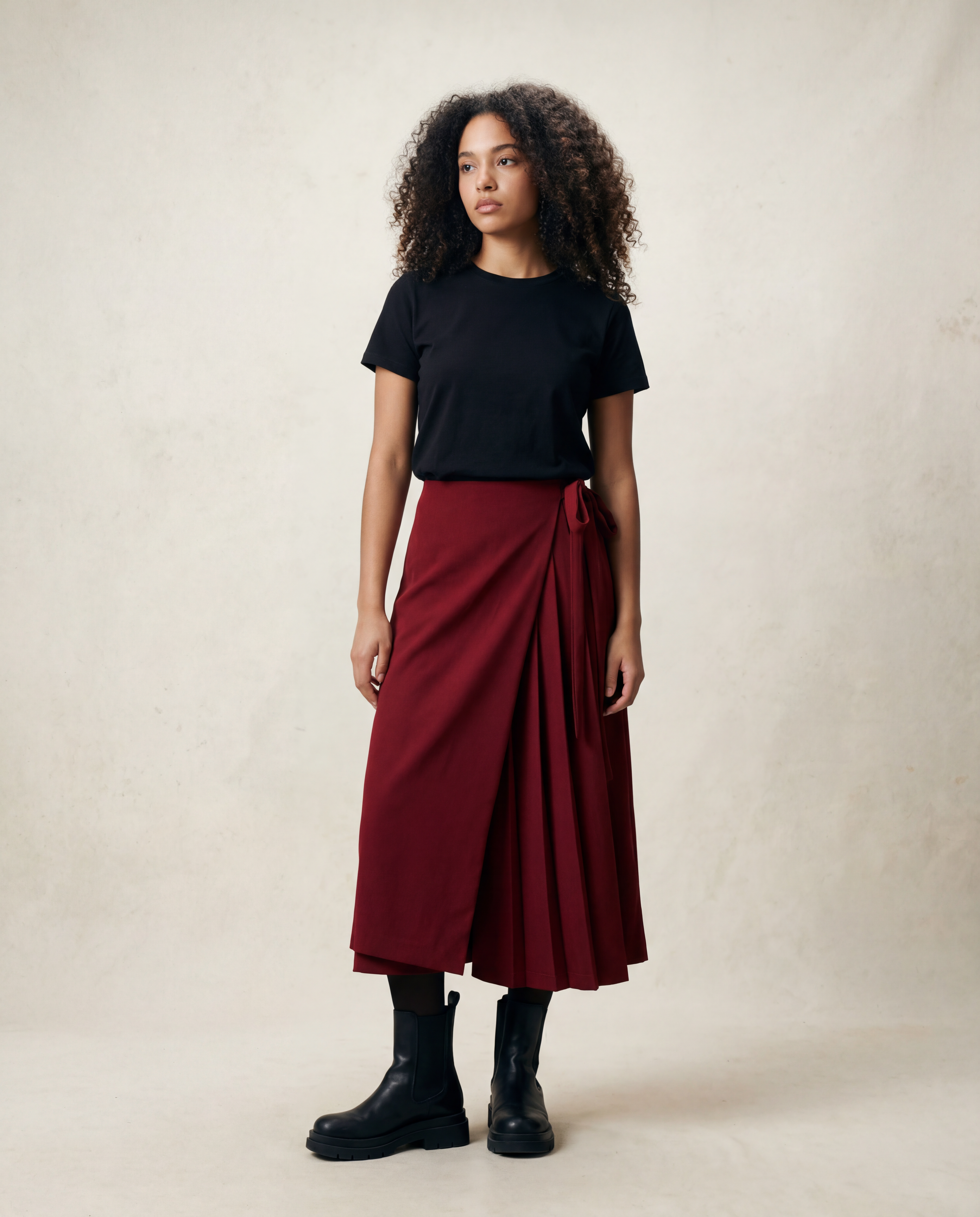 Asymmetrical Overlay Pleated Trousers – Red-SimpleModerne