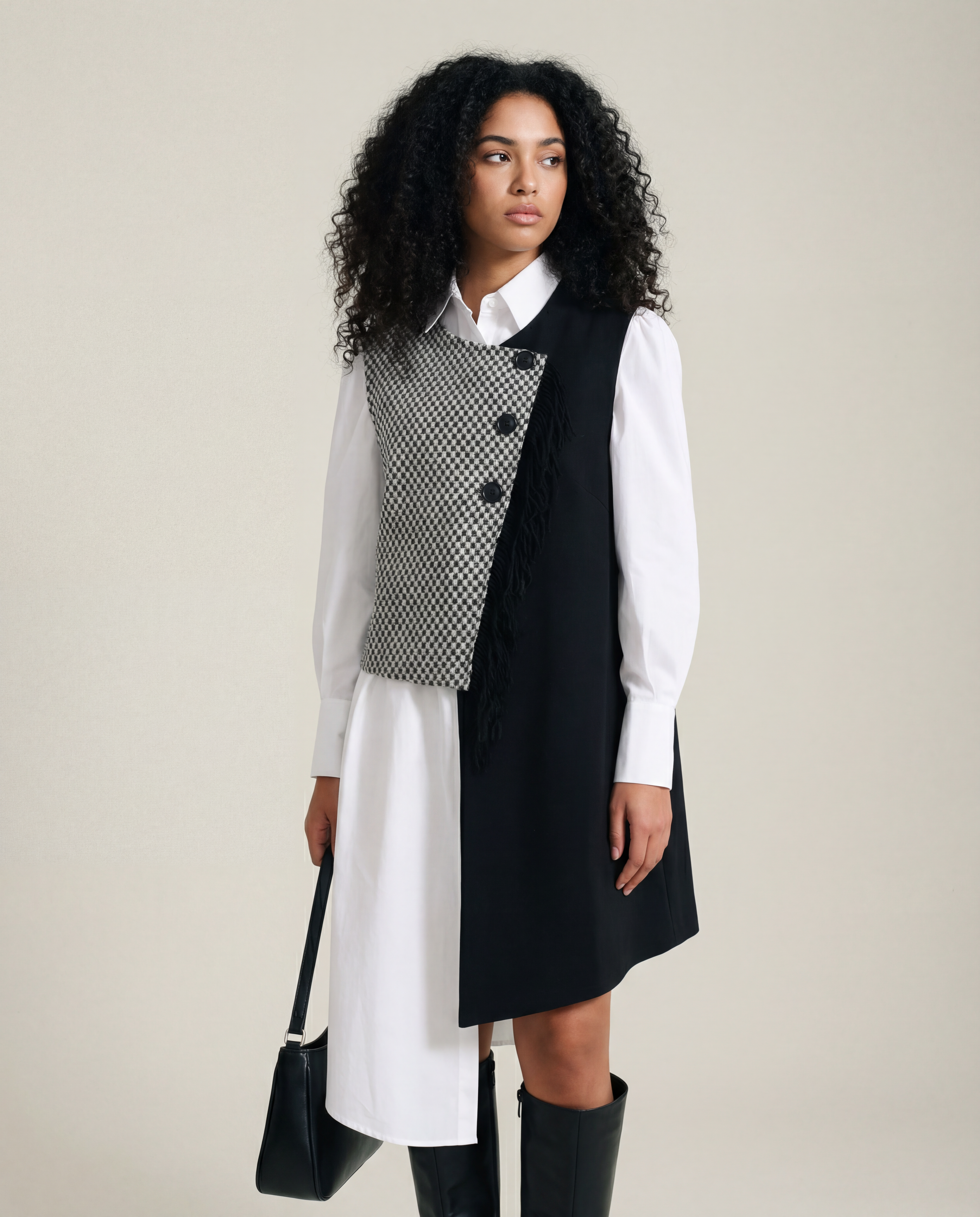 Asymmetrical Patchwork Vest with Fringe Decoration – Edgy Office Style-SimpleModerne