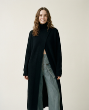 Asymmetrical Split Turtleneck Pullover - Oversized Fit, Cozy Winter Essential-SimpleModerne