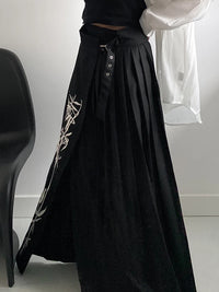 Bamboo Embroidered Gothic Wrap Skirt - Shadow Black-SimpleModerne