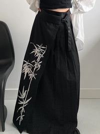 Bamboo Embroidered Gothic Wrap Skirt - Shadow Black-SimpleModerne