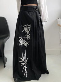 Bamboo Embroidered Gothic Wrap Skirt - Shadow Black-SimpleModerne