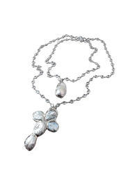 Baroque Pearl Cross Necklace-SimpleModerne