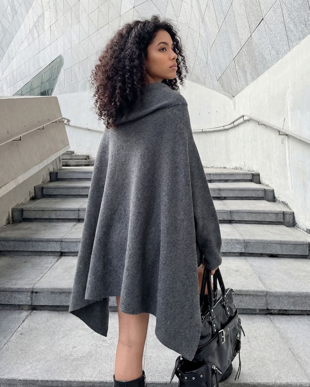Oversized Fringed Knit Poncho-SimpleModerne