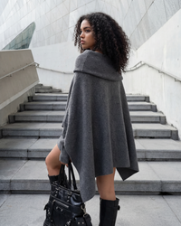 Oversized Fringed Knit Poncho-SimpleModerne