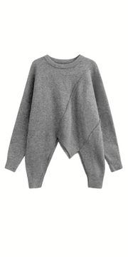 Asymmetrical Hem Oversized Knit Sweater – Gray | Casual Minimal Goth-SimpleModerne