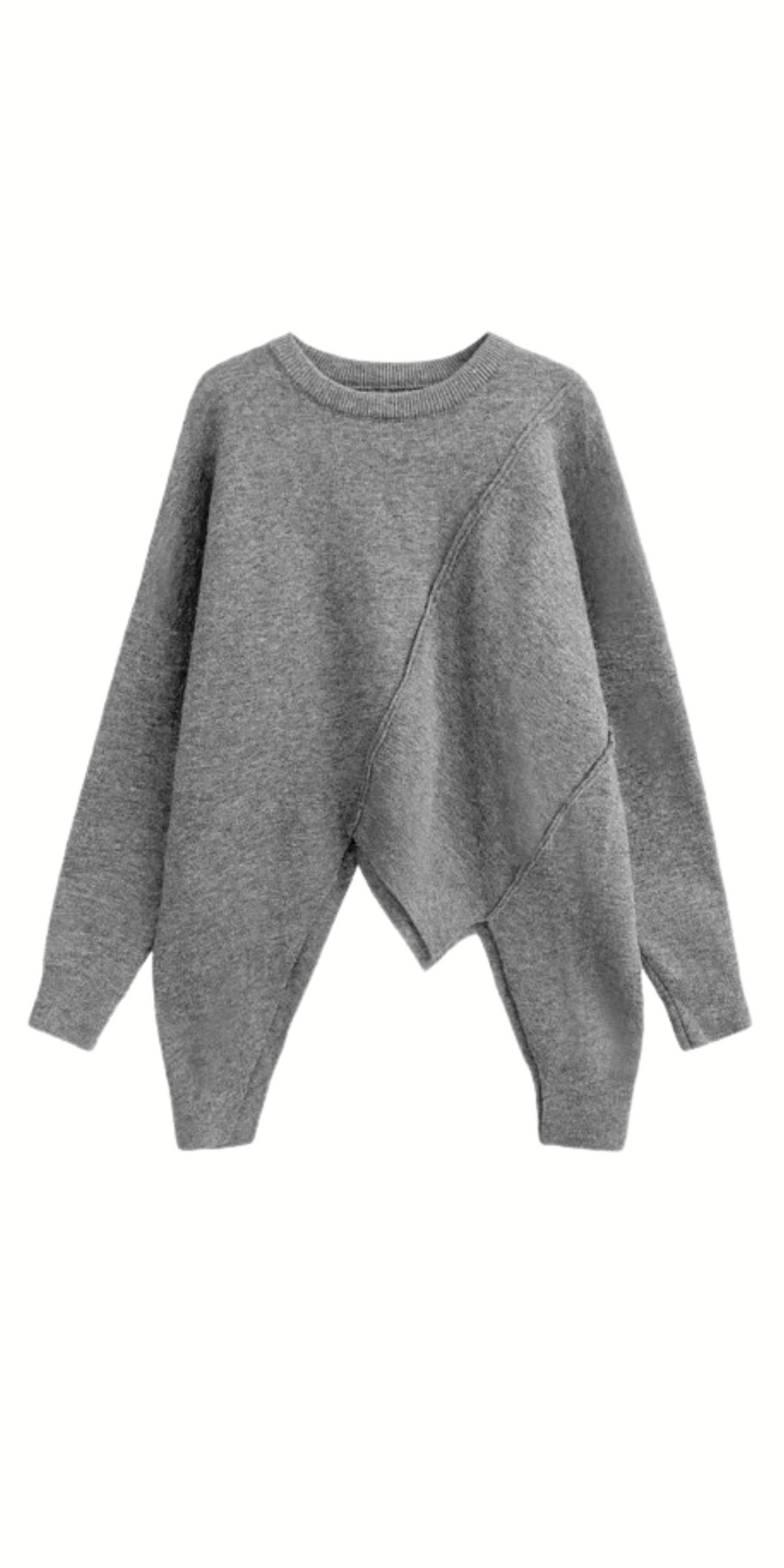 Asymmetrical Hem Oversized Knit Sweater – Gray | Casual Minimal Goth-SimpleModerne