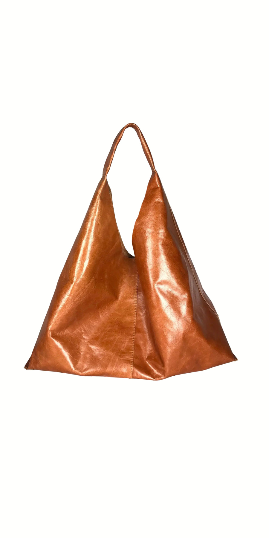 Oversized Vintage Cowhide Shopper – Handmade Leather Tote with Canvas Pouch (Cognac Brown)-SimpleModerne