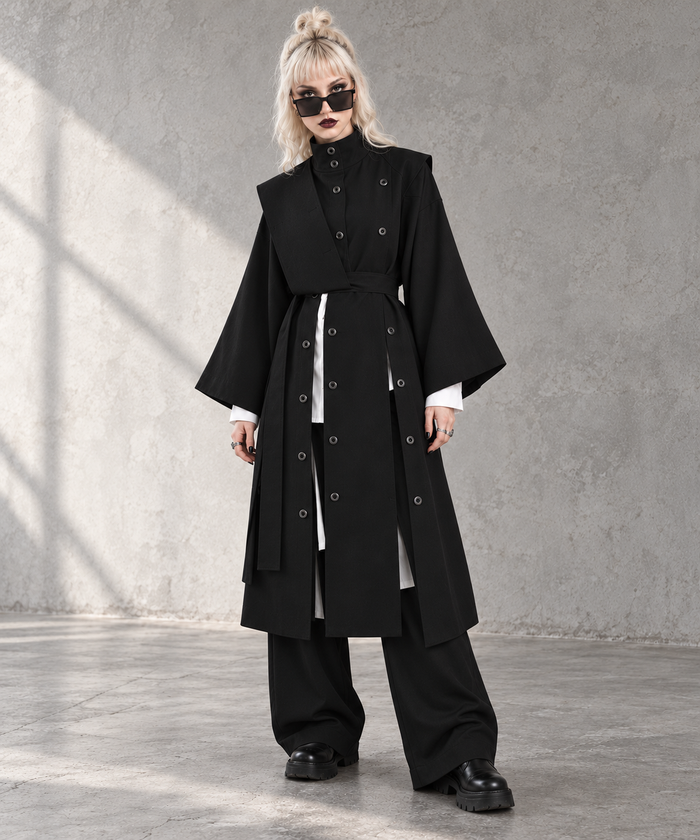 Casual Minimale Goth-Trenchcoat Met Onregelmatig Ontwerp