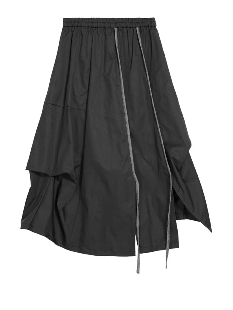 Black Asymmetric Draped Maxi Skirt-SimpleModerne