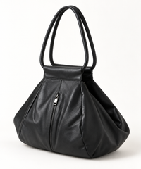 Oversized Genuine Leather Tote Bag – Funky Zip Detail & Round Handles-SimpleModerne
