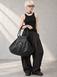 Oversized Genuine Leather Tote Bag – Funky Zip Detail & Round Handles-SimpleModerne