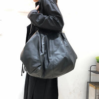 Oversized Genuine Leather Tote Bag – Funky Zip Detail & Round Handles-SimpleModerne