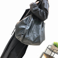 Oversized Genuine Leather Tote Bag – Funky Zip Detail & Round Handles-SimpleModerne