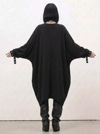 Oversized Rivet-Trim Pullover Dress – Punk-Inspired Cocoon Fit-SimpleModerne