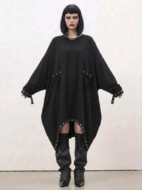 Oversized Rivet-Trim Pullover Dress – Punk-Inspired Cocoon Fit-SimpleModerne
