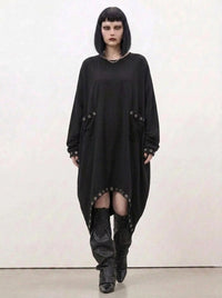 Oversized Rivet-Trim Pullover Dress – Punk-Inspired Cocoon Fit-SimpleModerne