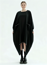 Oversized Rivet-Trim Pullover Dress – Punk-Inspired Cocoon Fit-SimpleModerne