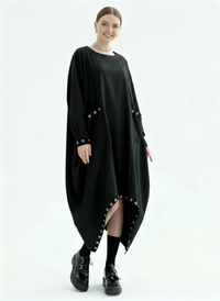 Oversized Rivet-Trim Pullover Dress – Punk-Inspired Cocoon Fit-SimpleModerne