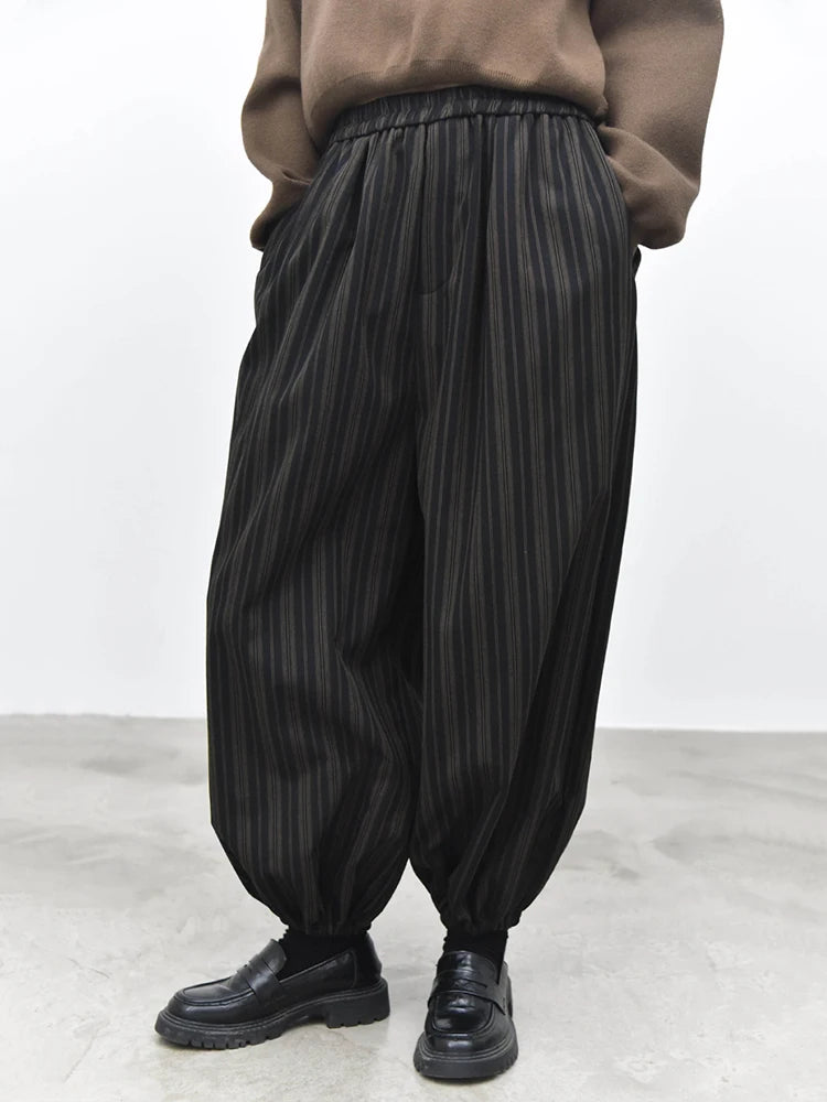 Black Striped Relaxed Balloon Trousers-SimpleModerne